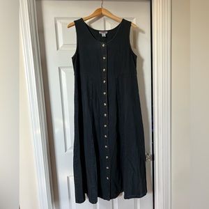 Vintage 90s Black Cotton FADS Button Down Maxi Dress